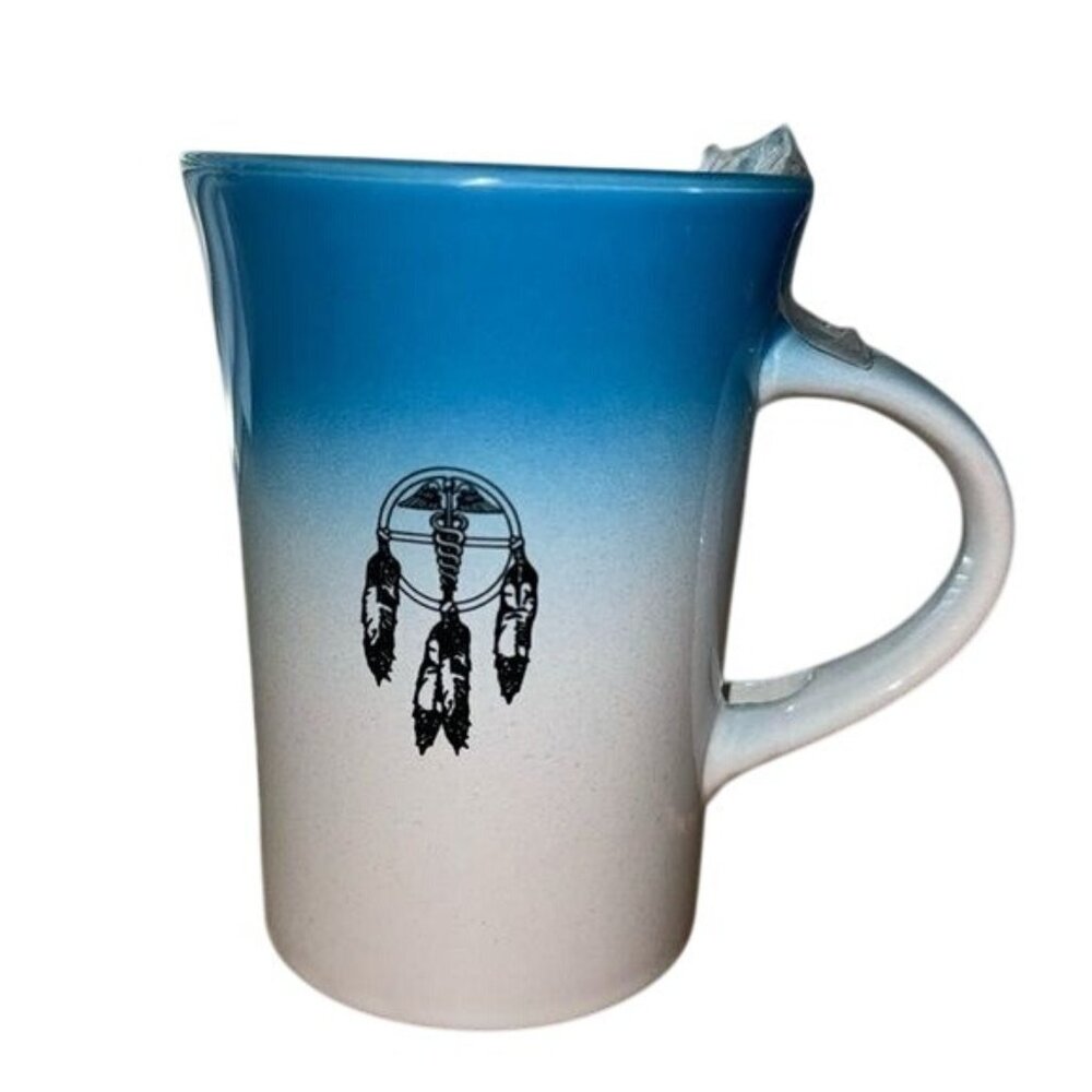Ceramic Dreamcatcher Mug With Blue Gradient & Spoon Set